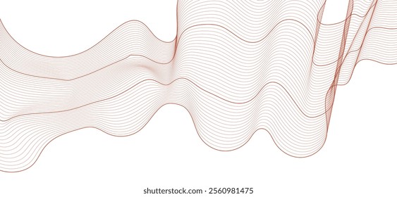 Smooth flowing dynamic gold wave lines isolated on white background. Technology, digital, communication, science, music concept vector background illustration