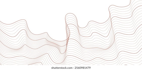 Smooth flowing dynamic gold wave lines isolated on white background. Technology, digital, communication, science, music concept vector background illustration