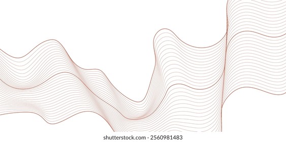 Smooth flowing dynamic gold wave lines isolated on white background. Technology, digital, communication, science, music concept vector background illustration