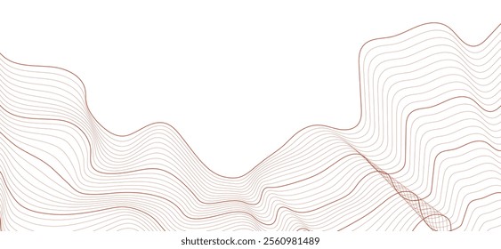 Smooth flowing dynamic gold wave lines isolated on white background. Technology, digital, communication, science, music concept vector background illustration