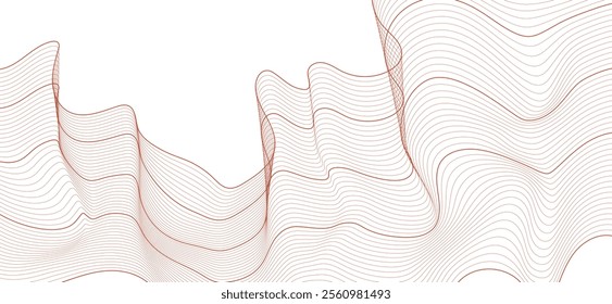 Smooth flowing dynamic gold wave lines isolated on white background. Technology, digital, communication, science, music concept vector background illustration