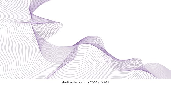 Smooth flowing dynamic purple wave lines isolated on white background. Technology, digital, communication, science, music concept vector background illustration