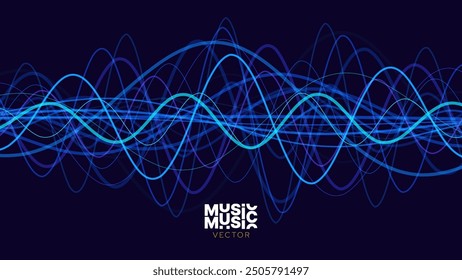 Smooth Flowing Dynamic Sound Wave Blue Technology Background. Abstract Digital EQ Equalizer. Artificial Intelligence AI Assistant Voice Recognition Sound Wave Vector Illustration. 