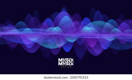 Smooth Flowing Dynamic Sound Wave Blue Technology Background. Abstract Digital EQ Equalizer. Artificial Intelligence AI Assistant Voice Recognition Sound Wave Vector Illustration. 