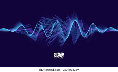 Smooth Flowing Dynamic Sound Wave Blue Technology Hintergrund. Abstrakter digitaler EQ-Entzerrer. Künstliche Intelligenz KI Assistant Spracherkennung Klangwelle Vektorgrafik.