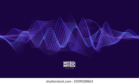 Smooth Flowing Dynamic Sound Wave Blue Technology Background. Abstract Digital EQ Equalizer. Artificial Intelligence AI Assistant Voice Recognition Sound Wave Vector Illustration.