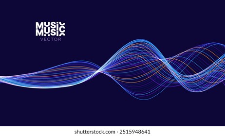 Smooth Flowing Dynamic Sound Wave Blue Technology Background. Abstract Digital EQ Equalizer. Artificial Intelligence AI Assistant Voice Recognition Sound Wave Vector Illustration.