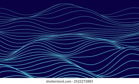 Smooth Flowing Dynamic Sound Wave Blue Technology Background. Abstract Digital EQ Equalizer. Artificial Intelligence AI Assistant Voice Recognition Sound Wave Vector Illustration.