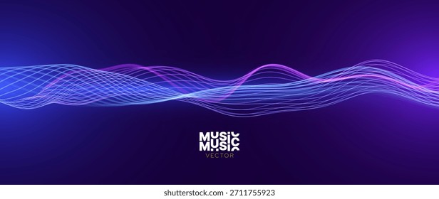 Smooth Flowing Dynamic Sound Wave Blue Technology Background. Abstract Digital EQ Equalizer. Artificial Intelligence AI Assistant Voice Recognition Sound Wave Vector Illustration. 