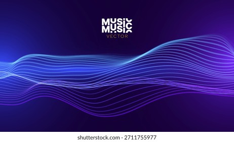 Smooth Flowing Dynamic Sound Wave Blue Technology Background. Abstract Digital EQ Equalizer. Artificial Intelligence AI Assistant Voice Recognition Sound Wave Vector Illustration. 