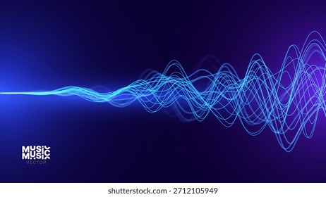 Plano de fundo da tecnologia azul da onda de som dinâmica de fluxo suave. Equalizador de EQ digital abstrato. Inteligência Artificial AI Assistente de reconhecimento de voz Ilustração de vetor de onda de som. 