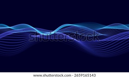 Smooth Flowing Dynamic Sound Wave Blue Technology Background. Abstract Digital EQ Equalizer. Artificial Intelligence AI Assistant Voice Recognition Sound Wave Vector Illustration. 