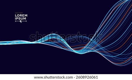 Smooth Flowing Neon Lines Forming Abstract Wave on Dark Background. Ideal for Tech, Music, AI, or Data Stream Concepts. Minimal Futuristic Background. Vector Illustration.