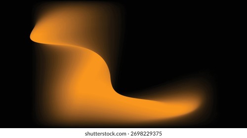 Uma forma abstrata de gradiente laranja fluente e suave com bordas suaves contra um plano de fundo preto escuro, criando um efeito visual dinâmico e etéreo.