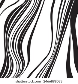 Smooth, flowing, parallel running wavy lines creating modern, striped pattern filled with black and white