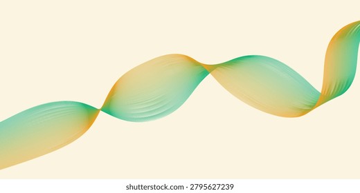 A smooth, flowing ribbon with a gradient from green to yellow, creating a dynamic and elegant abstract shape against a plain background.