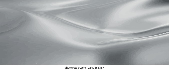 Un fondo plateado suave y fluido, fondo con un brillo metálico. El fondo plateado tiene una textura brillante y reflectante. Vector elegante liso del fondo de la textura de la tela de seda