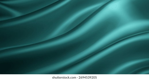 Tejido liso y fluido de color verde azulado con brillo sutil y pliegues suaves, creando una sensación de lujo y elegancia.