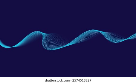Smooth flowing wave dots halftone lines dynamic blue gradient isolated on transparent background concept of technology, digital, communication, science, music vector illustration