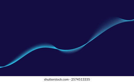 Smooth flowing wave dots halftone lines dynamic blue gradient isolated on transparent background concept of technology, digital, communication, science, music vector illustration