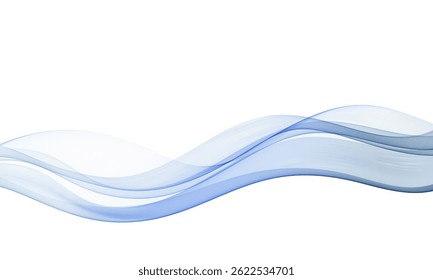 Smooth flowing wave in soft blue tones on a white background, elegant vector design with light transparent curves and minimal aesthetic.