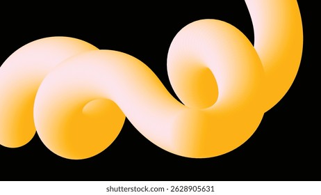Smooth, glowing orange-yellow tube bends over a black background. Sleek and vibrant design perfect for tech or digital graphics.
