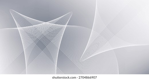 Smooth, glowing white lines gracefully intertwine, forming an elegant, dynamic abstract design on a subtle light gray and white gradient surface.