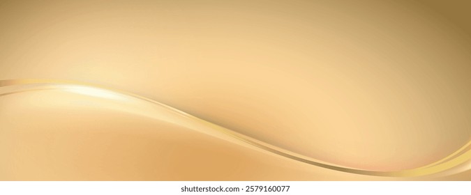 A smooth, golden background with a gradient effect. The background features soft curves and a shiny, golden texture. Gradient wave background vector. Gold background.