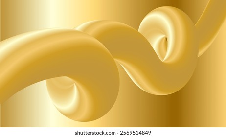 Smooth Golden Metallic Abstract Luxury Wallpaper Fluid Shape. 3d Shine background design metallic twisted liquid line. Trendy premium banner, wallpaper, cover design. Vector