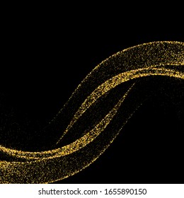 
Líneas de onda doradas suaves sobre un fondo abstracto negro. Polvo vector dorado. Elemento de diseño.