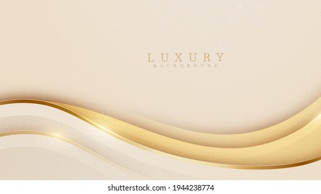 Smooth golden wave on cream shade color background. Luxury paper cut style 3d romantic concept. Vector illustration for design.