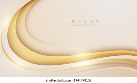 Smooth golden wave on cream shade color background. Luxury paper cut style 3d romantic concept. Vector illustration for design.