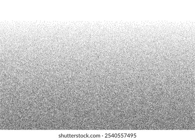 Fondo de grano de ruido negro gradiente suave aislado en un fondo transparente. Patrón de semitono grunge de Dotwork. Textura de transición de punteado estocástico granulado. Ilustración vectorial
