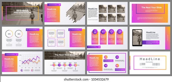 Smooth gradient business presentation slides templates from infographic elements. Can be used for presentation, flyer, leaflet, brochure, corporate identity, marketing, advertising, annual report.