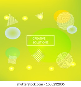 Smooth gradient mesh background. Flat backdrop with colored bubbles and white shapes. Vector illustration elements. Green modern abstract design for mobile app and user interface.