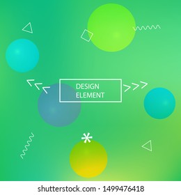 Smooth gradient mesh background. Original backdrop with colored bubbles and white shapes. Vector illustration space. Green modern abstract design for mobile app and user interface.