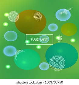 Smooth gradient mesh background. Original backdrop with colored bubbles and white shapes. Vector illustration space. Green modern abstract design for mobile app and user interface.