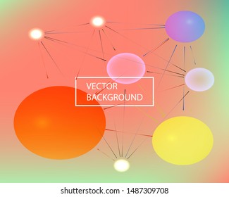 Smooth gradient mesh background. Vector illustration space with multicolored balls connected to each other by straight segments. Minimal backdrop with simple muffled colors. Pink abstract design.