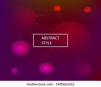 Smooth gradient mesh background. Vector illustration space with multicolored balls connected to each other by straight segments. Minimal backdrop with simple muffled colors. Violet abstract design.
