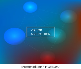 Smooth gradient mesh background. Vector illustration space with multicolored balls connected to each other by straight segments. Minimal backdrop with simple muffled colors. Blue abstract design.