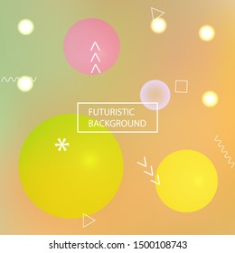 Smooth gradient mesh background. Vector illustration art. Minimal backdrop with colored bubbles and white shapes. Yellow modern abstract design for mobile app and user interface.