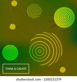 Smooth gradient mesh background. Vector illustration space with multicolored stripes connected to each other by straight segments. Minimal backdrop with simple muffled colors. Green abstract design.
