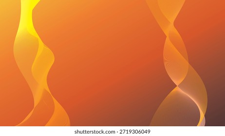 A smooth gradient from orange to yellow features two abstract wavy lines of light on the left and right sides.