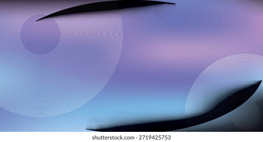 A smooth gradient of purple and blue with abstract curved shapes and circles.