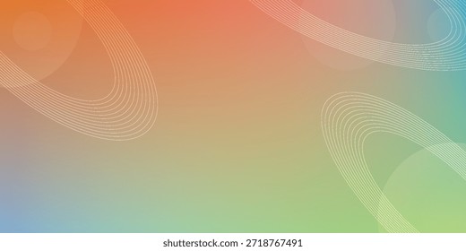 A smooth gradient transitions from warm orange to cool green, overlaid with subtle geometric shapes and light streaks, creating a modern abstract backdrop.