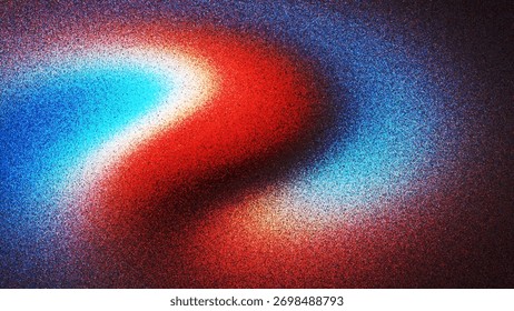 Plano de fundo gradiente granulado suave em tons vermelhos e azuis brilhantes, criado a partir de milhares de pontos individuais. Textura de grão de filme fino cria sensação análoga de sonho e adiciona toque nostálgico para arte na moda