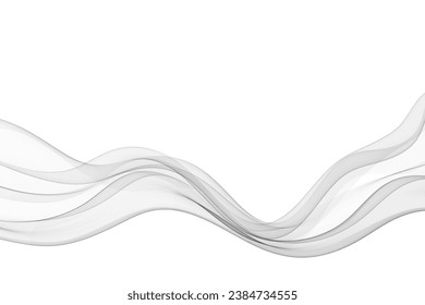 Flujo de onda abstracta gris suave. Ilustración de un movimiento de curva de flujo gris sobre un fondo blanco.