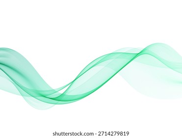 Onda abstrata verde suave sobre fundo branco puro, forma de movimento abstrata elegante.
