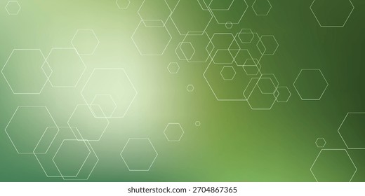 Smooth green gradient background, transitioning from light to dark, overlaid with numerous faint hexagonal geometric outlines, creating a modern abstract design.