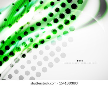 Smooth green wave lines background with dotted texture, business or hi-tech template. Vector design